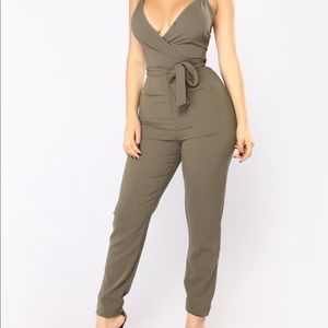 Fashion nova fitted olive jumpsuit